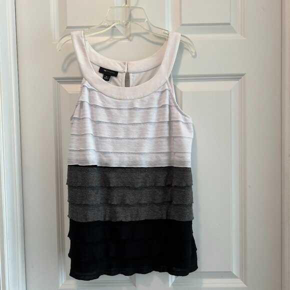 AB STUDIO Black/Gray/White Sleeveless Top, M, Layers, Stretchy, Scoop Neck, NWOT - Picture 1 of 8